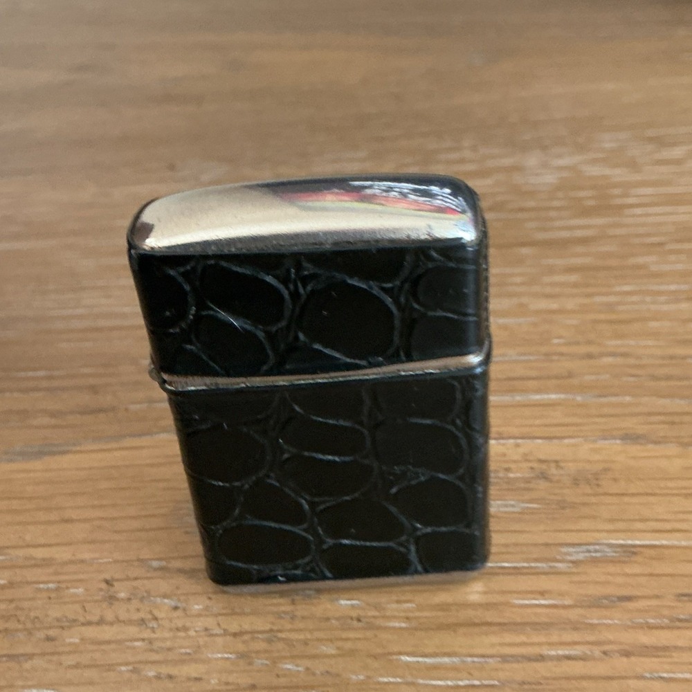Vintage Champ Austrian Cigarette Lighter with Faux Alligator Case in Black